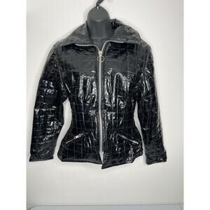 Vintage Wippette by Kenn Sporn Black Quilted Vinyl Zip Front Jacket Size Small